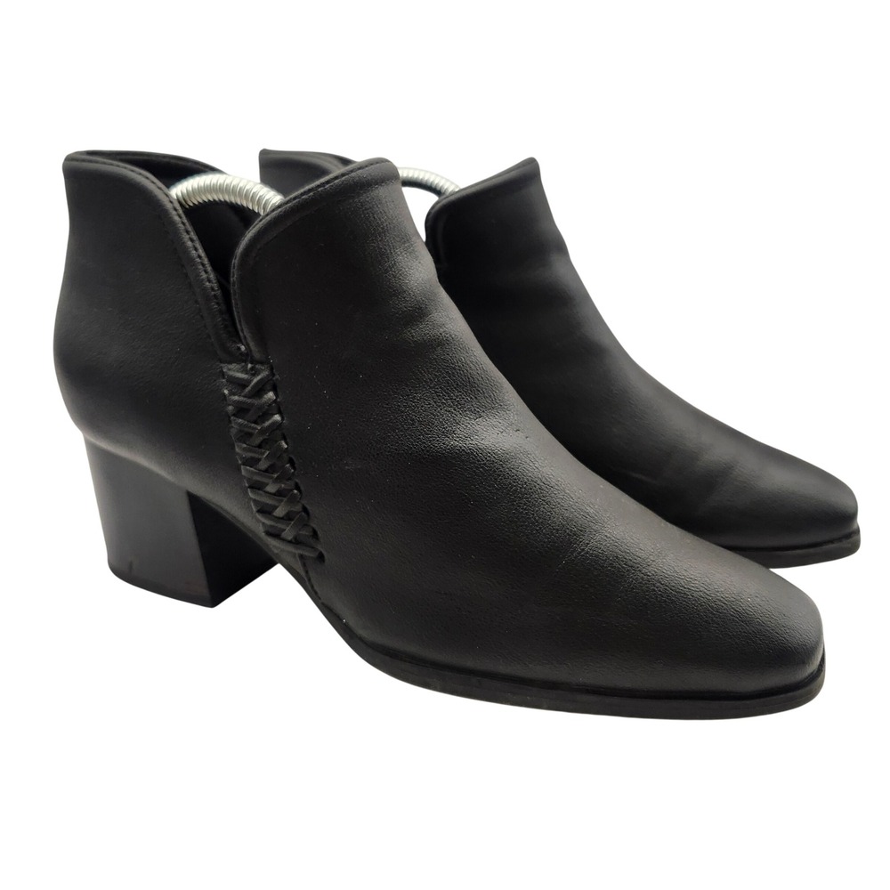 Bear Traps Tristan Black Leather Block Heel Ankle Booties Women's 9‎